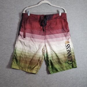Guinness Men Swimwear Large‎ Red Trunks Striped Colorblock Ombre Drawstring Logo